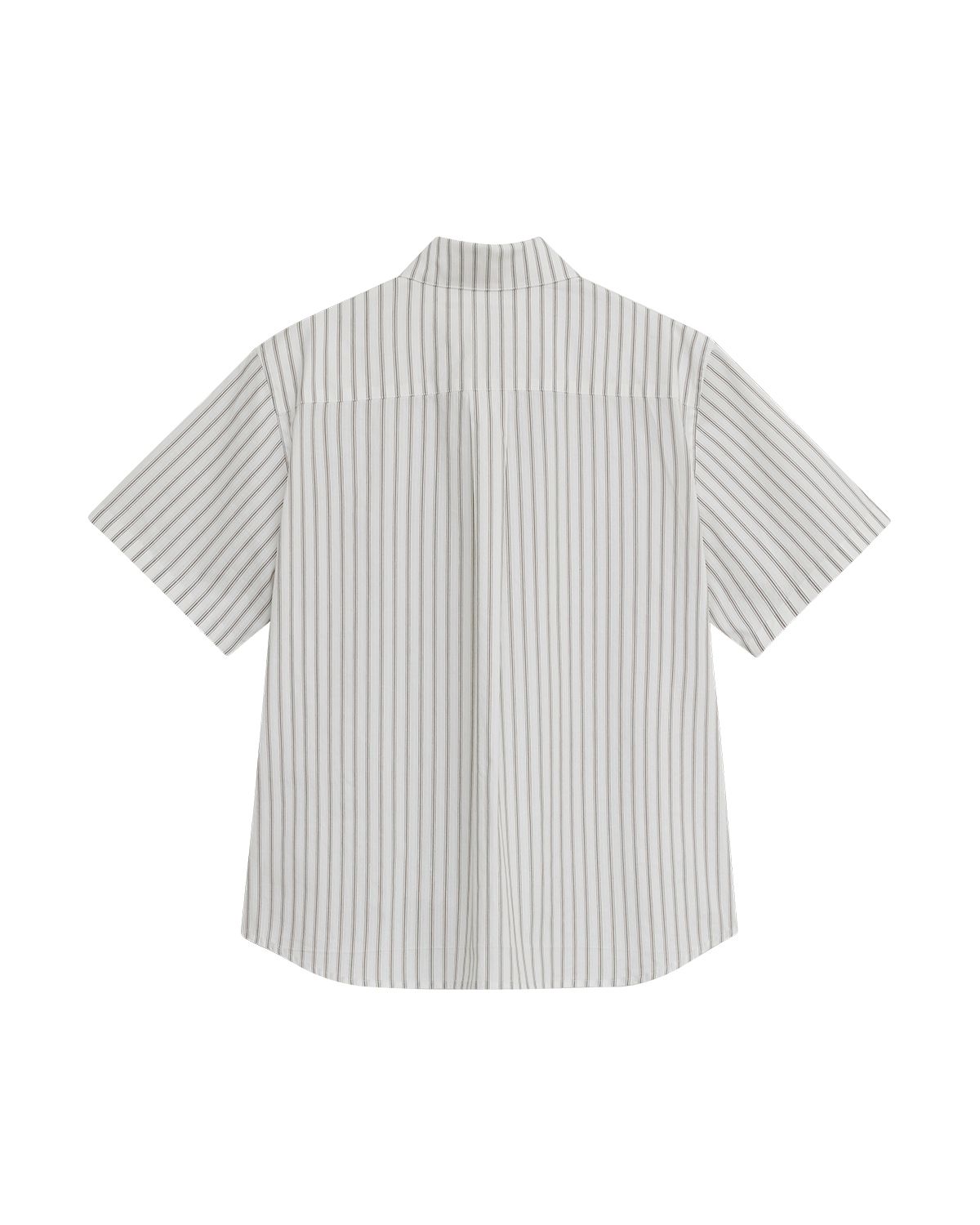 더뮤지엄비지터(THEMUSEUMVISITOR) STRIPE BUTTON HALF SHIRT (IVORY)