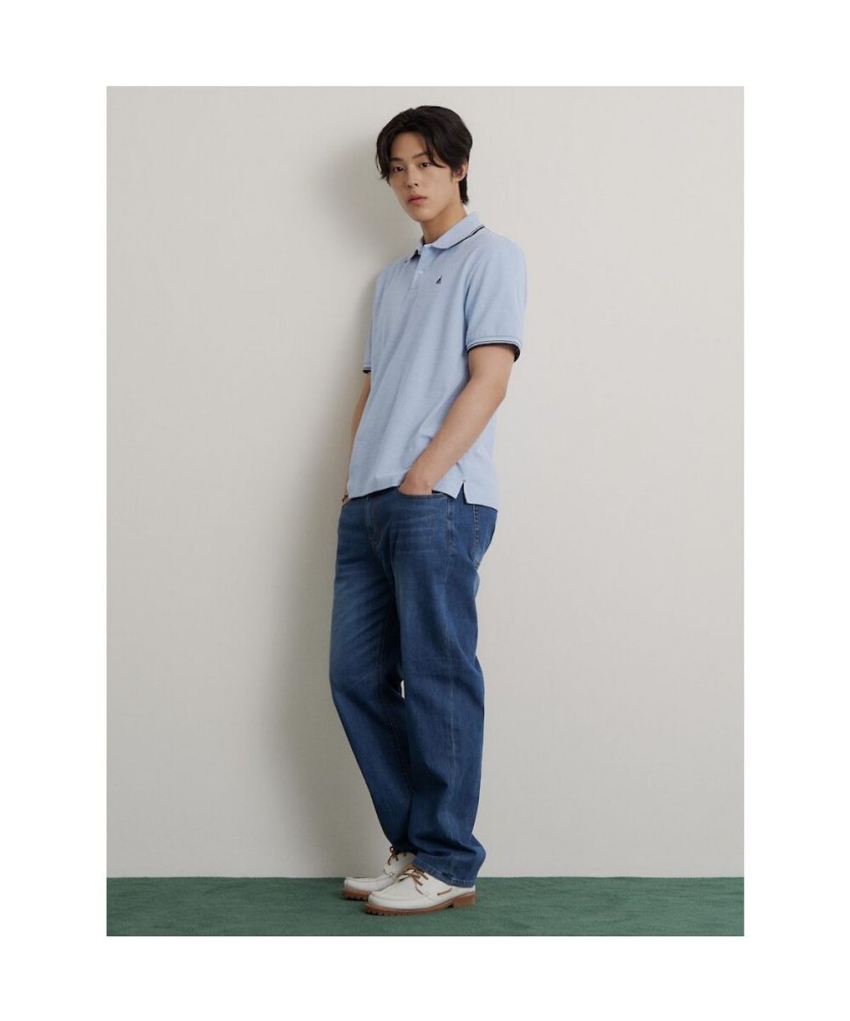 빈폴 멘(BEANPOLE MEN) 허니쿨 칼라넥 티셔츠  스카이 블루