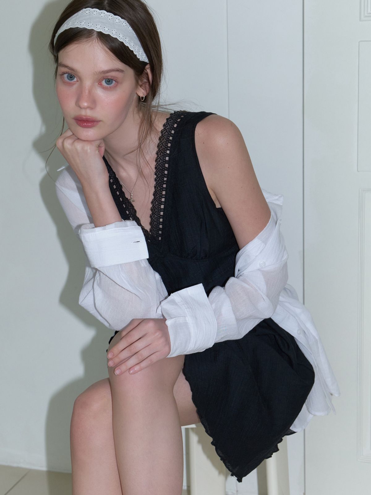 리엘(RE L) Forras lace midi dress (black)
