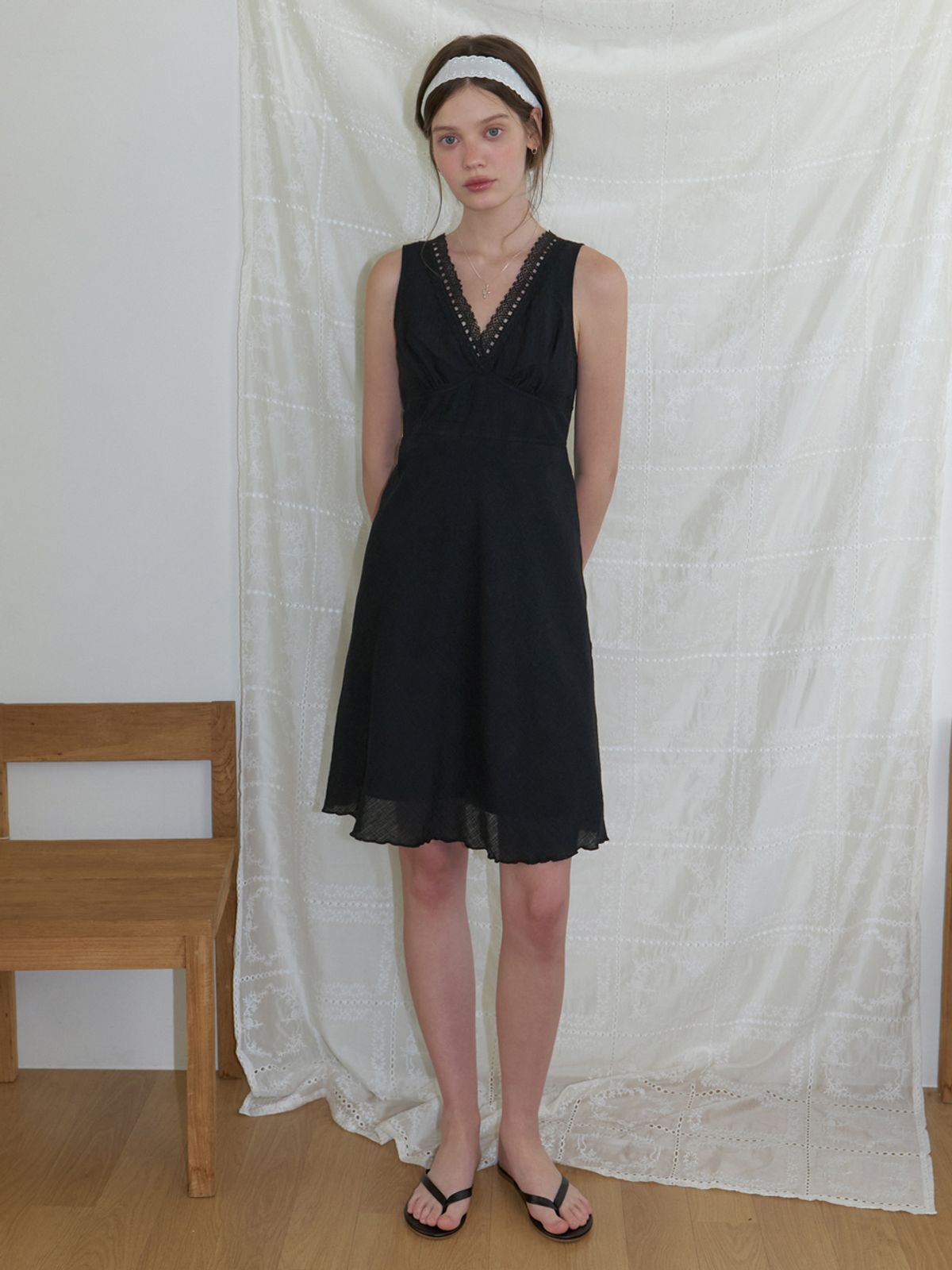 리엘(RE L) Forras lace midi dress (black)