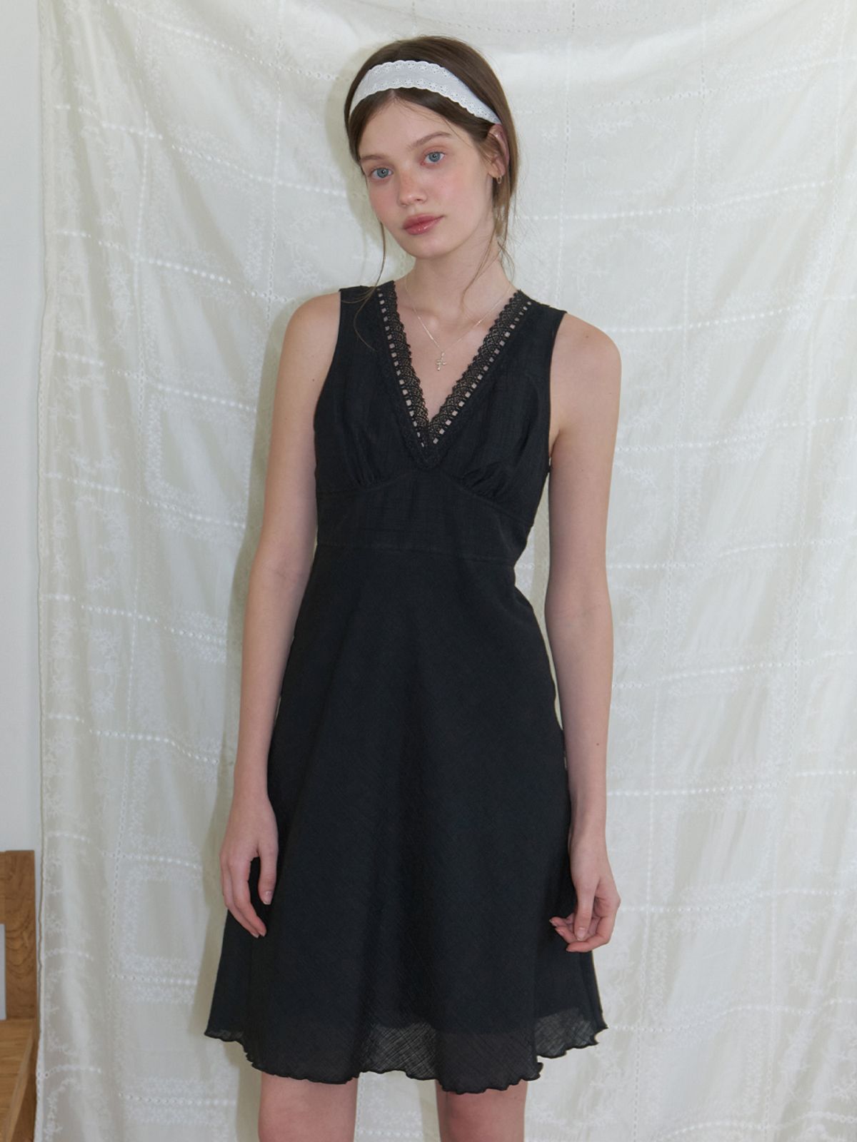 리엘(RE L) Forras lace midi dress (black)