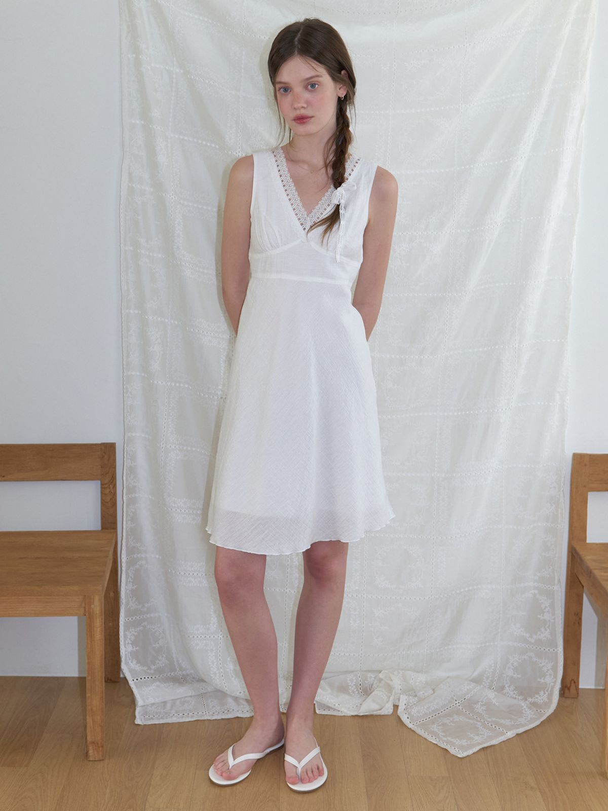 리엘(RE L) Forras lace midi dress (white)