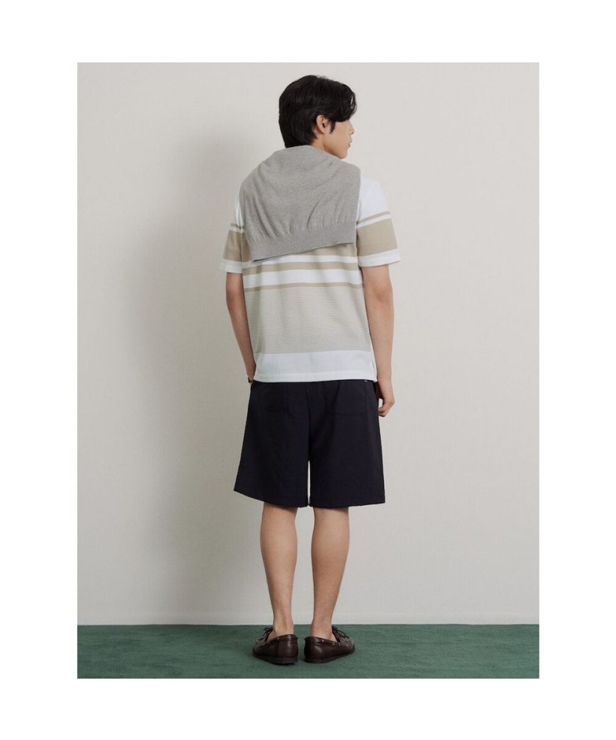 빈폴 멘(BEANPOLE MEN) 믹스 스트라이프 칼라넥 티셔츠  베이지