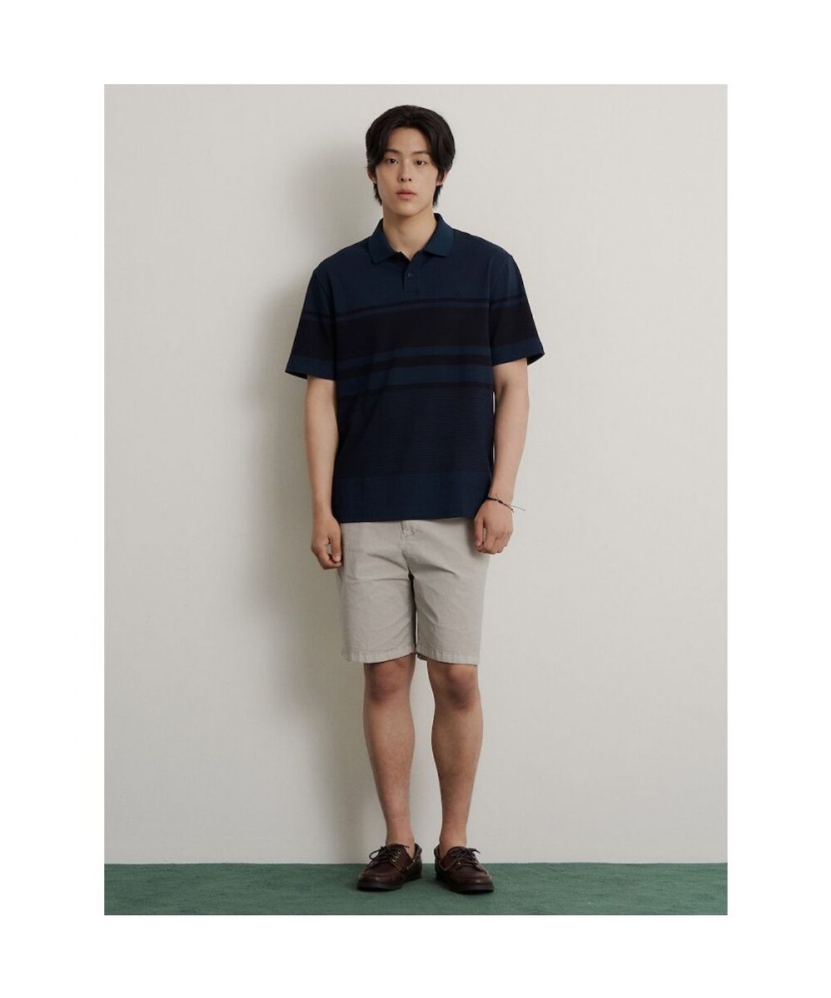 빈폴 멘(BEANPOLE MEN) 믹스 스트라이프 칼라넥 티셔츠  네이비