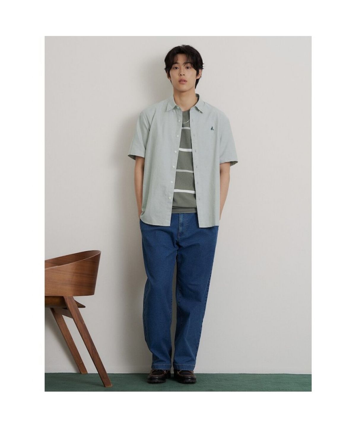 빈폴 멘(BEANPOLE MEN) 옥스퍼드 반소매 셔츠  카키