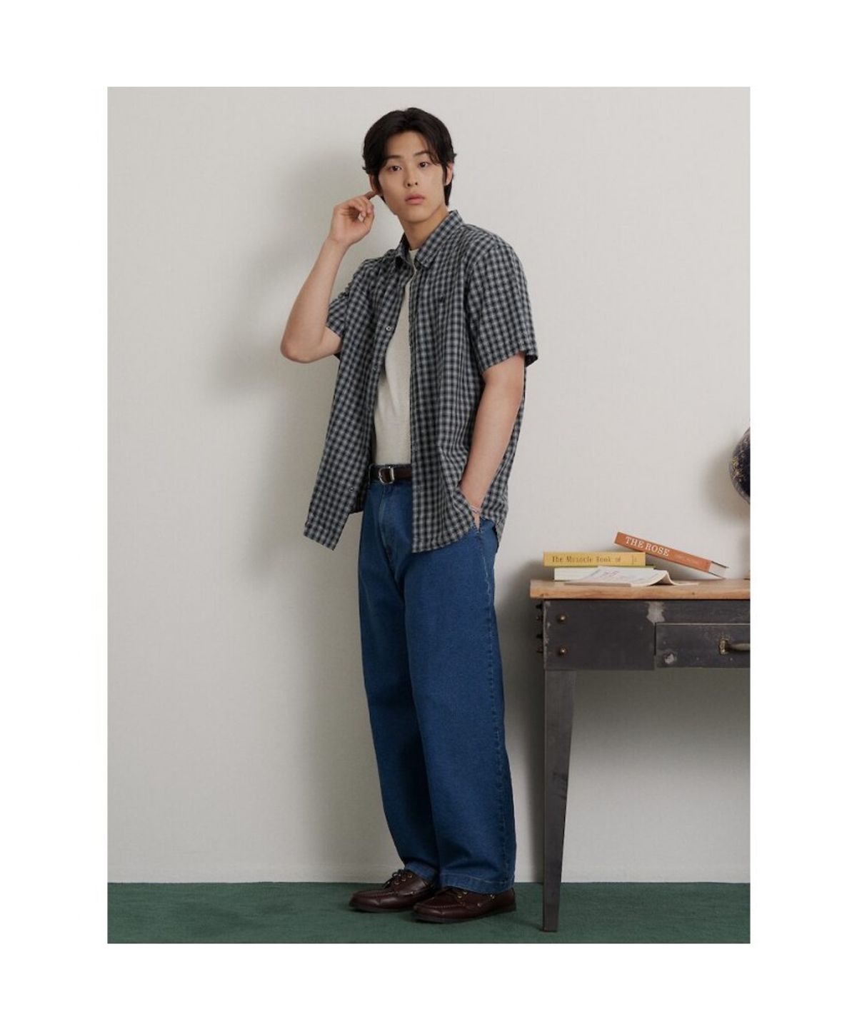 빈폴 멘(BEANPOLE MEN) 스몰 체크 반소매 셔츠  애쉬