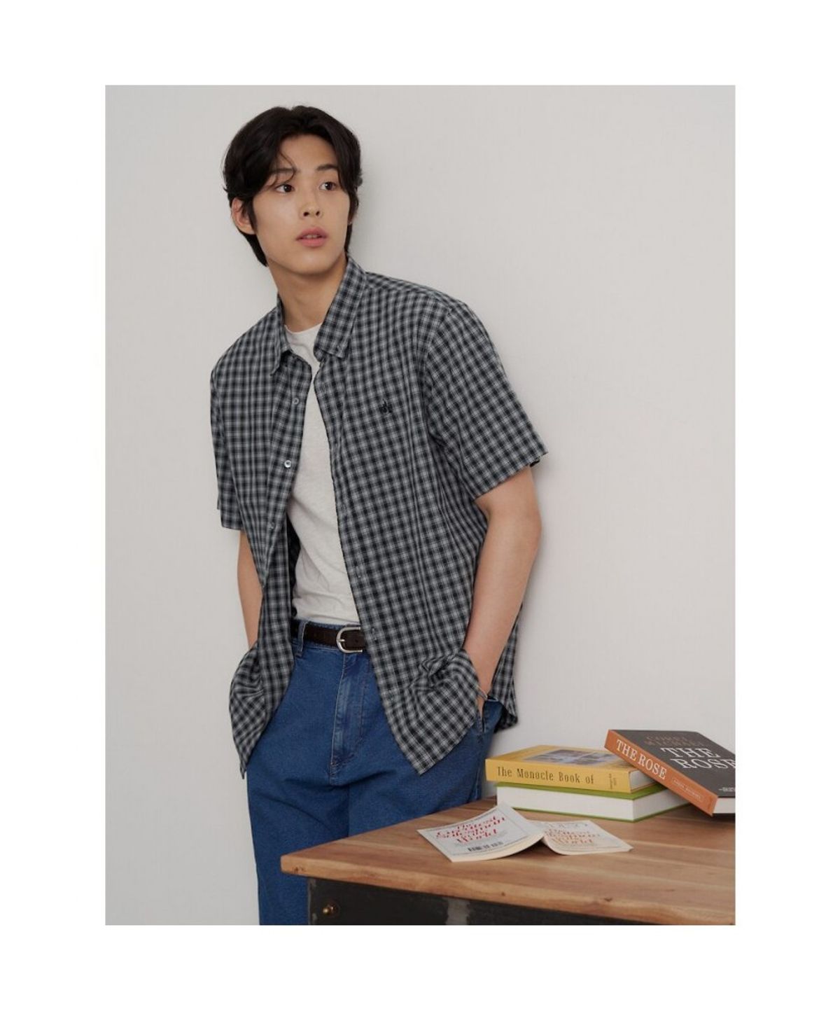 빈폴 멘(BEANPOLE MEN) 스몰 체크 반소매 셔츠  애쉬