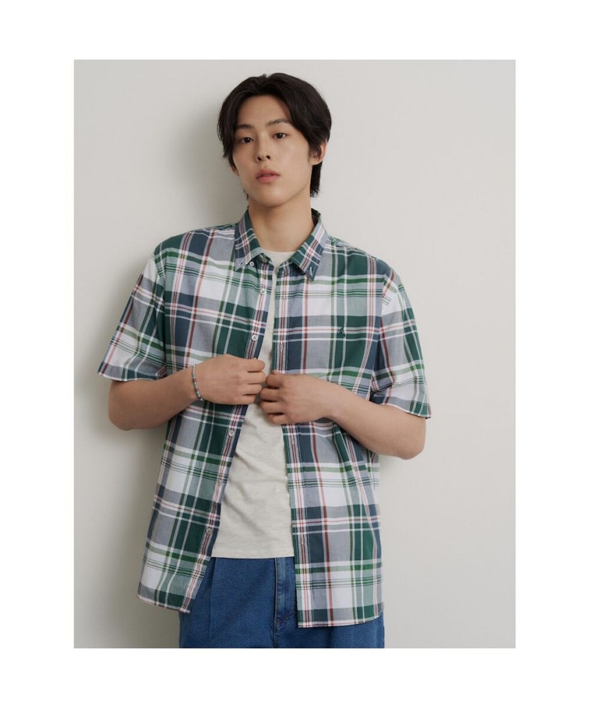 빈폴 멘(BEANPOLE MEN) 빅체크 반소매 셔츠  그린