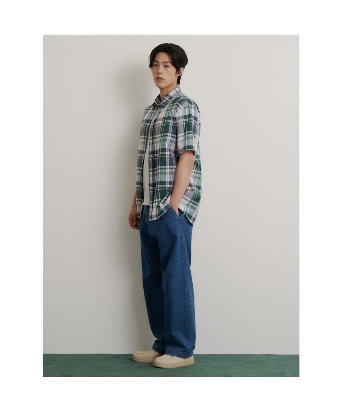 빈폴 멘(BEANPOLE MEN) 빅체크 반소매 셔츠  그린