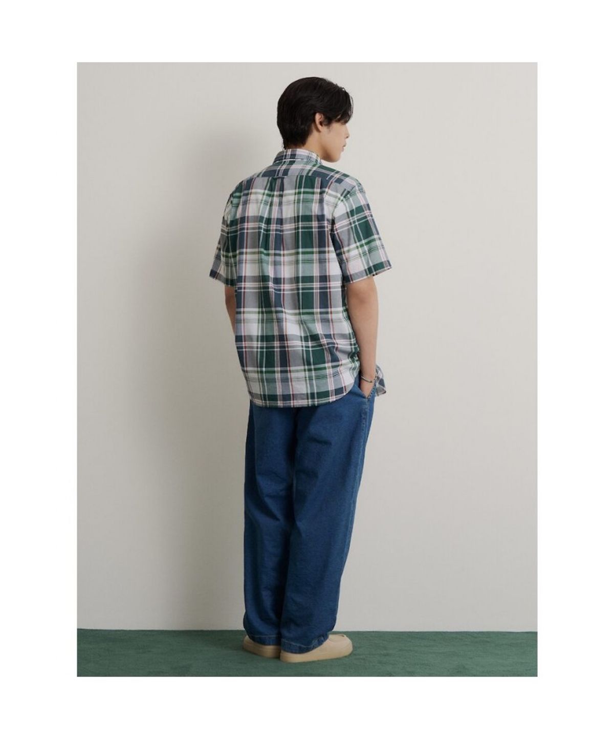 빈폴 멘(BEANPOLE MEN) 빅체크 반소매 셔츠  그린