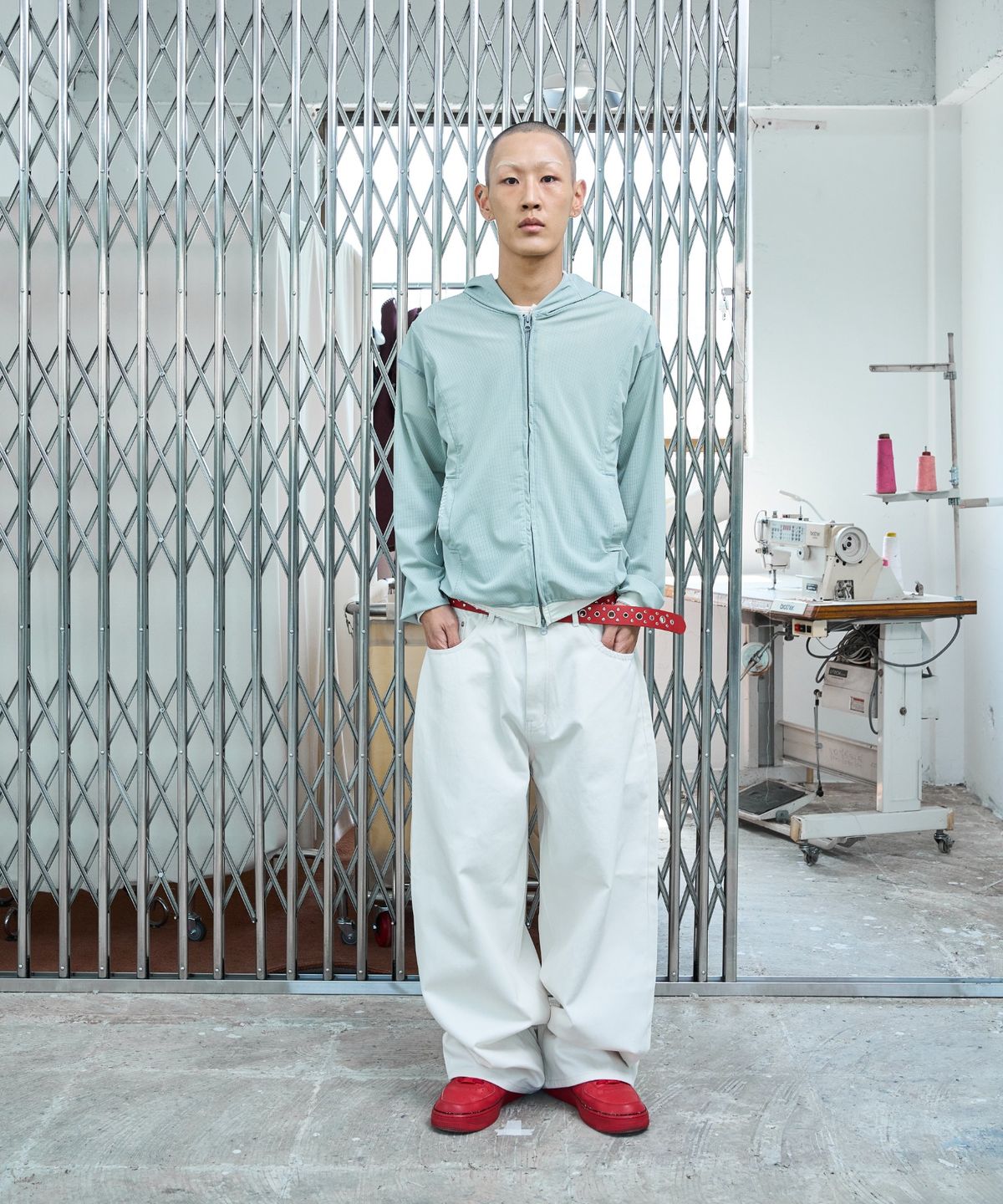 노쿨러스(NOSCOULEURS) UL MESH ZIP HOODIE 02 LIGHT GREY
