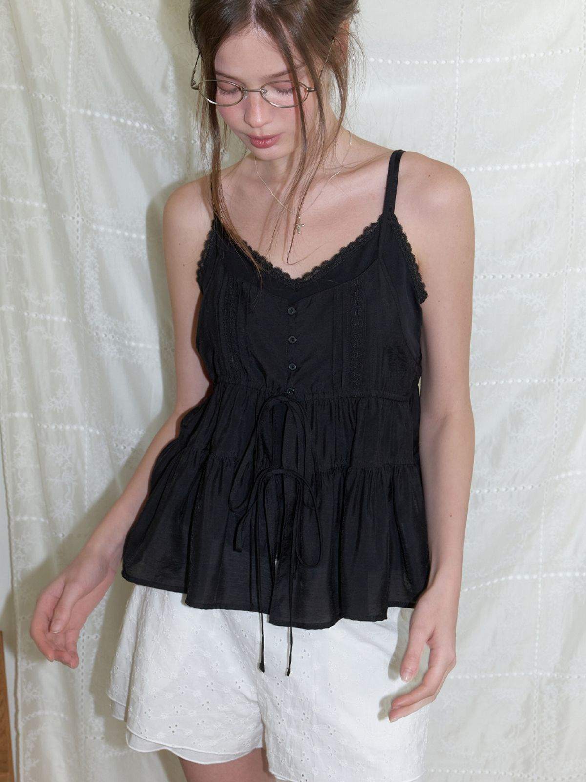 리엘(RE L) Soop layered sleeveless blouse (black)