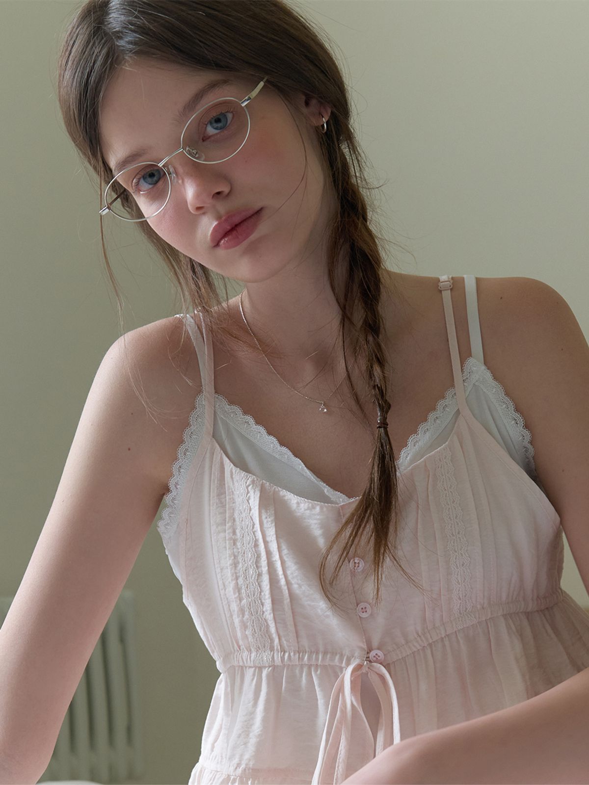 리엘(RE L) [2nd] Soop layered sleeveless blouse (powder pink)