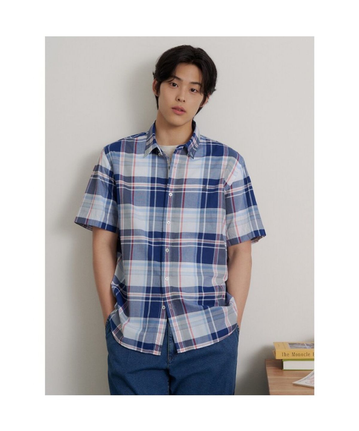 빈폴 멘(BEANPOLE MEN) 빅체크 반소매 셔츠  블루