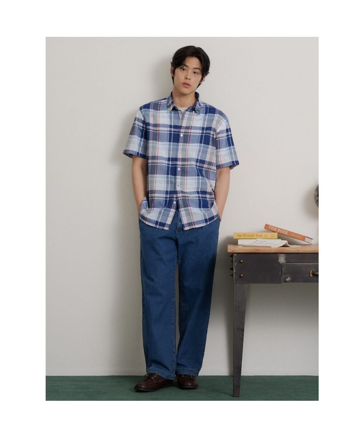 빈폴 멘(BEANPOLE MEN) 빅체크 반소매 셔츠  블루