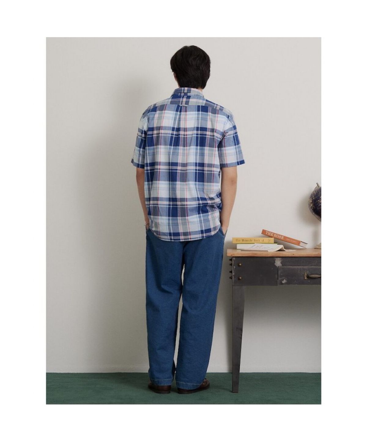 빈폴 멘(BEANPOLE MEN) 빅체크 반소매 셔츠  블루