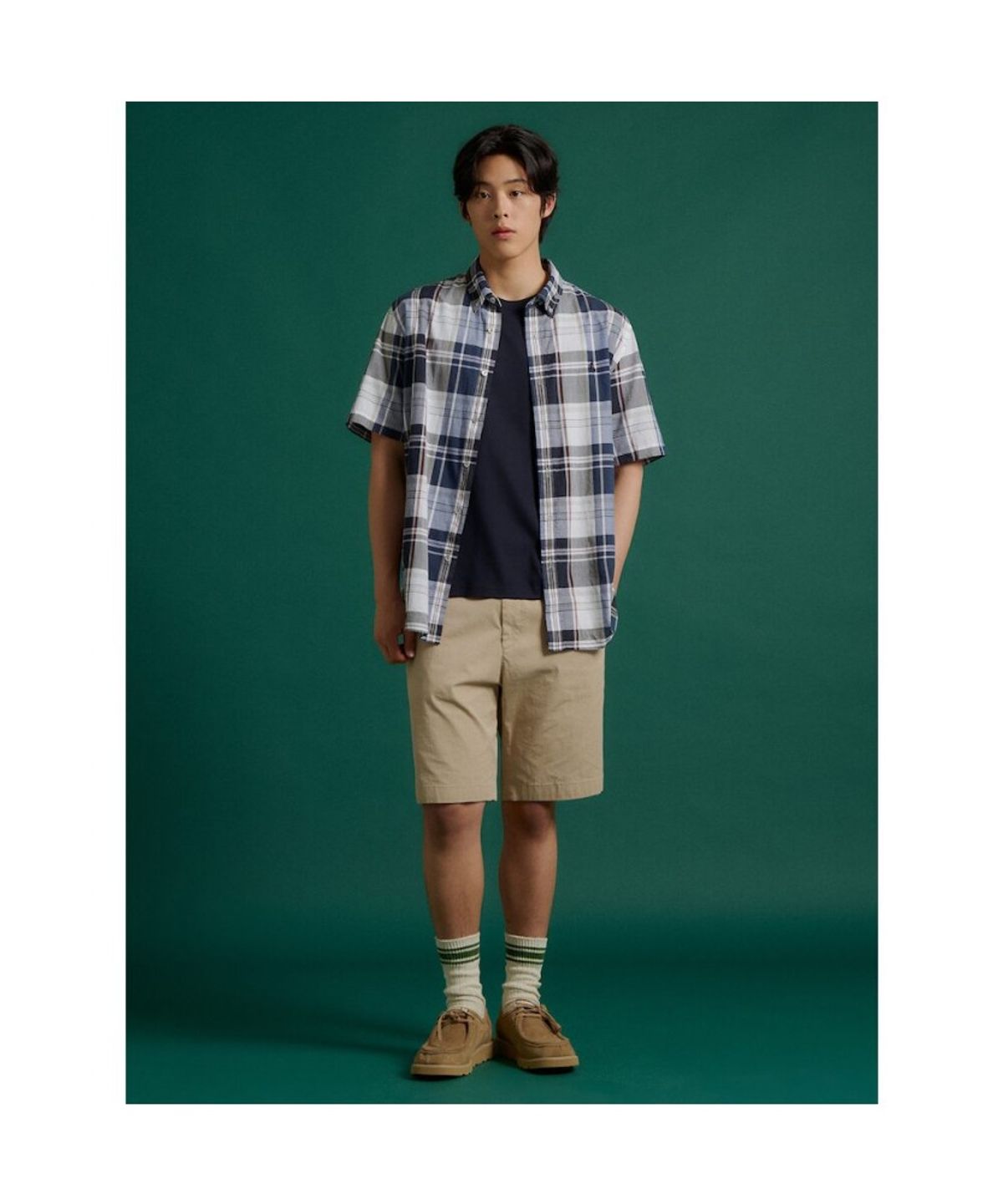 빈폴 멘(BEANPOLE MEN) 빅체크 반소매 셔츠  네이비