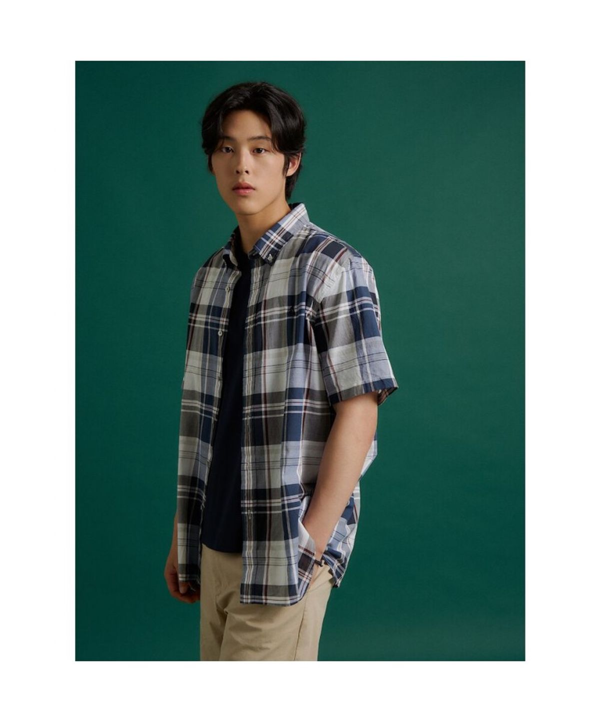 빈폴 멘(BEANPOLE MEN) 빅체크 반소매 셔츠  네이비