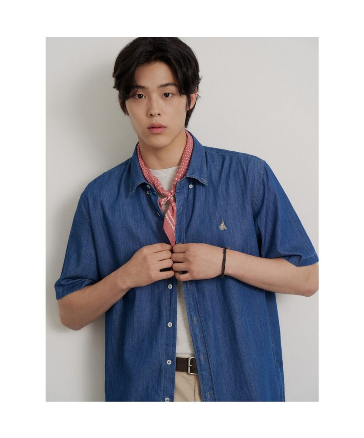 빈폴 멘(BEANPOLE MEN) 데님 반소매 셔츠  블루