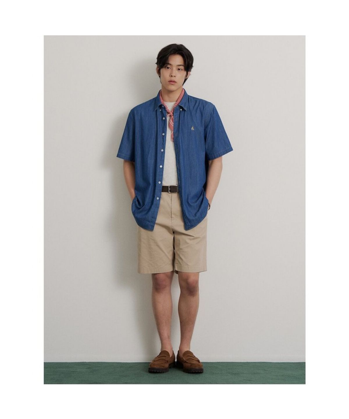 빈폴 멘(BEANPOLE MEN) 데님 반소매 셔츠  블루