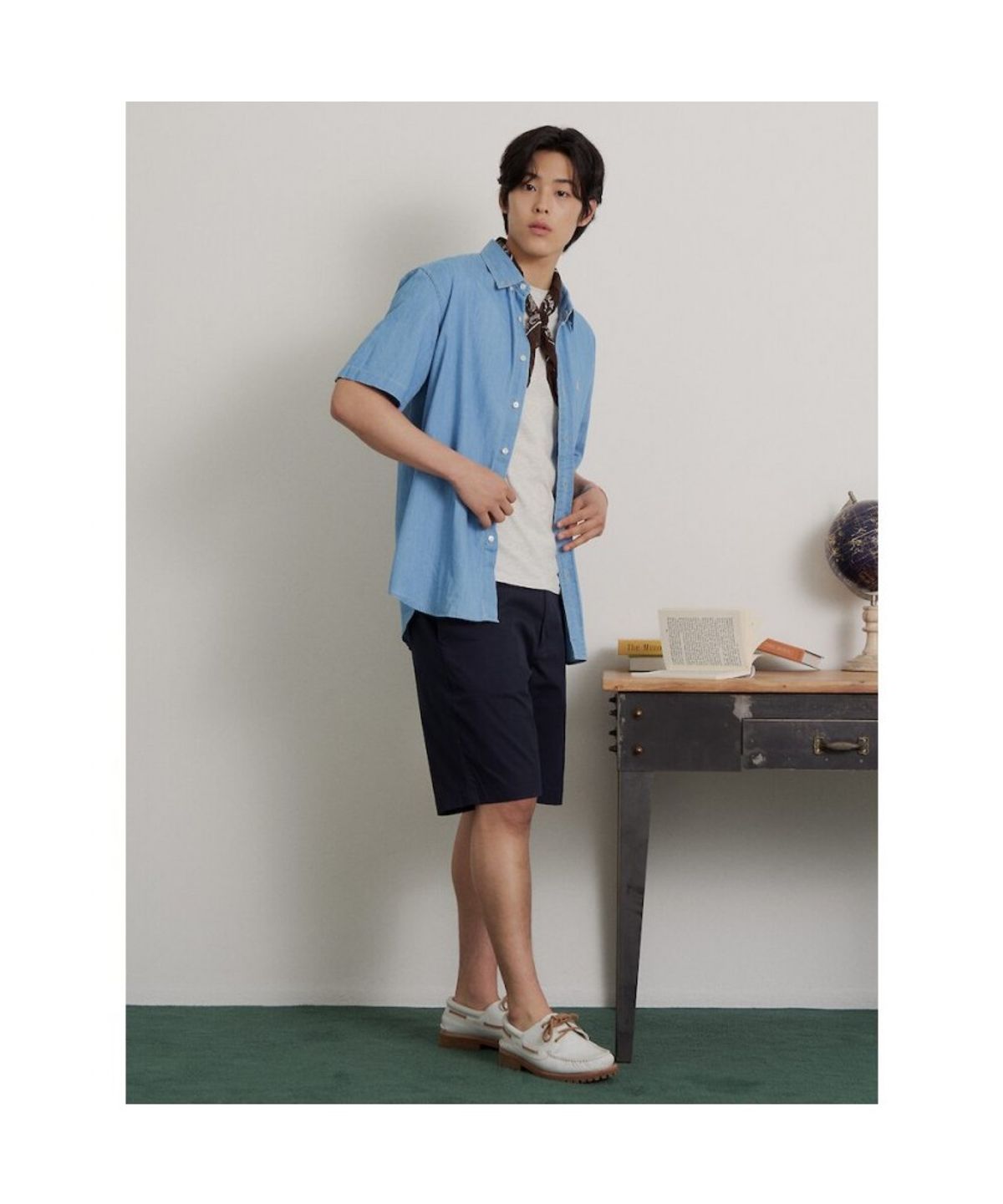 빈폴 멘(BEANPOLE MEN) 데님 반소매 셔츠  스카이 블루