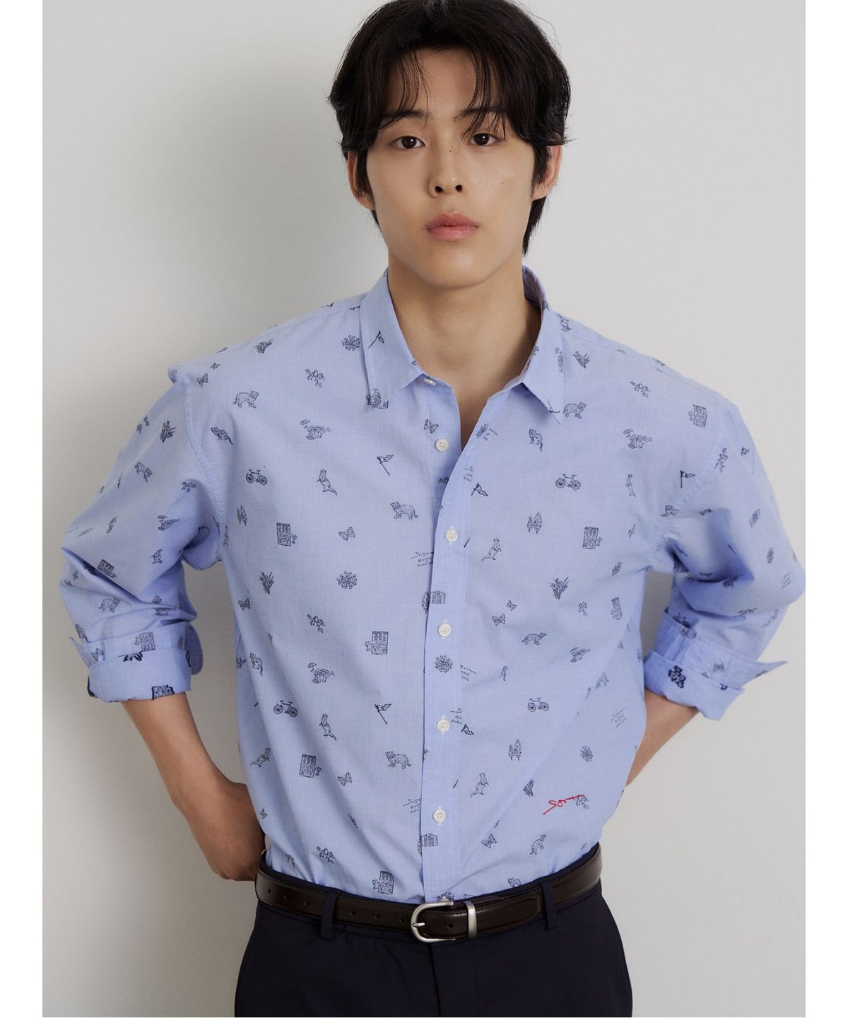 빈폴 멘(BEANPOLE MEN) [다리아송] 올오버 아우터형 긴소매 셔츠  스카이 블루