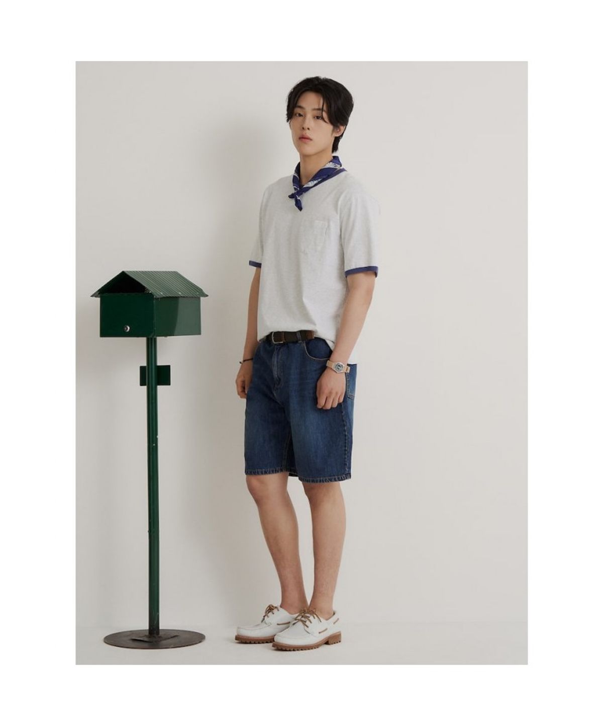 빈폴 멘(BEANPOLE MEN) 워싱 데님 하프 팬츠  블루