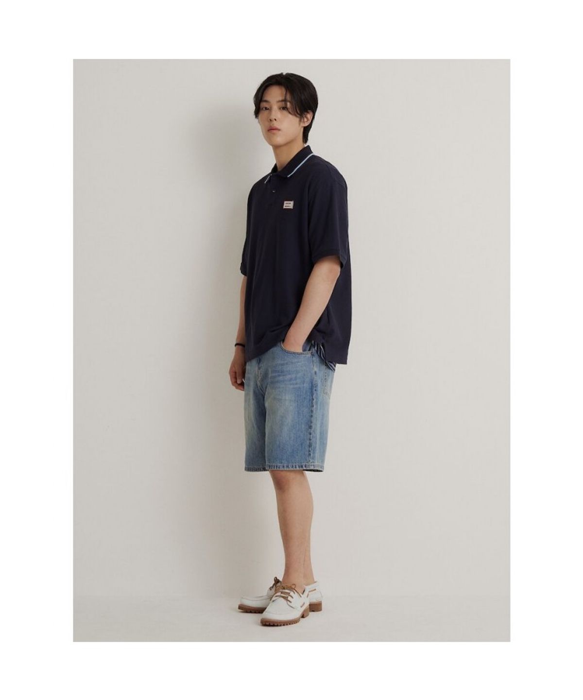 빈폴 멘(BEANPOLE MEN) 워싱 데님 하프 팬츠  스카이 블루