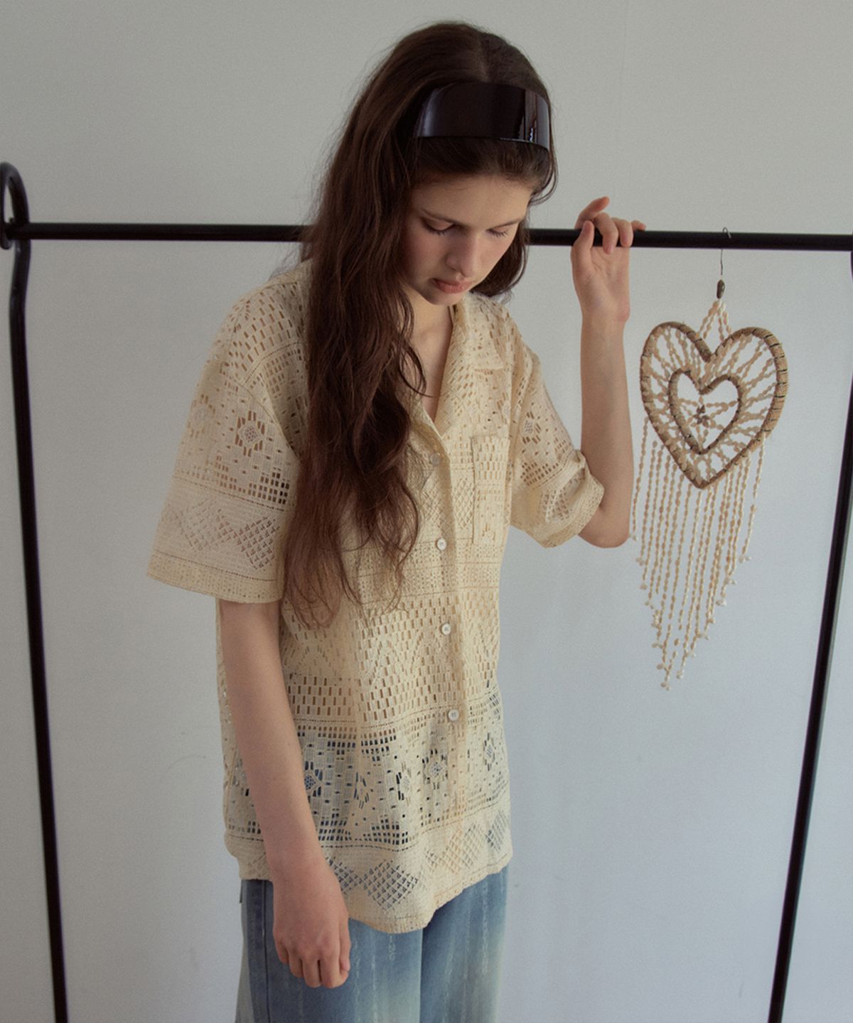 아우어노스텔지아(OURNOSTALGIA) Lace Open Collar Half Shirt_Cream(OB6SH04)