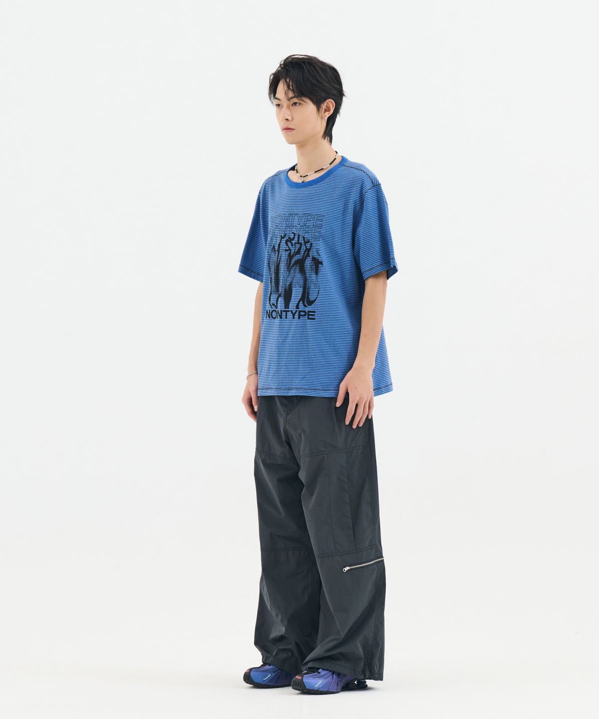 논타입(NONTYPE) RETRO STRIPE CONTRAST STITCH TEE (BLUE)