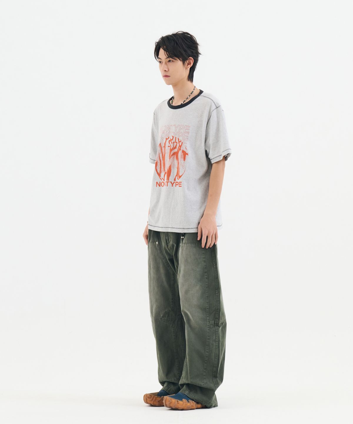 논타입(NONTYPE) RETRO STRIPE CONTRAST STITCH TEE (GREY)