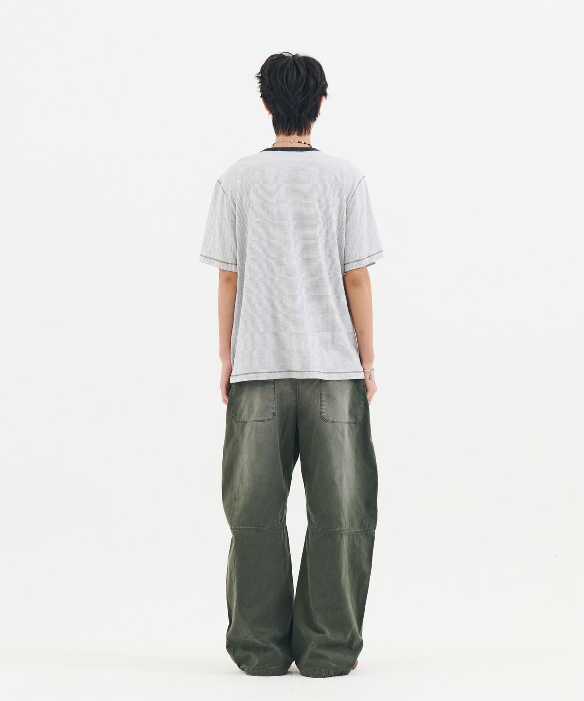 논타입(NONTYPE) RETRO STRIPE CONTRAST STITCH TEE (GREY)