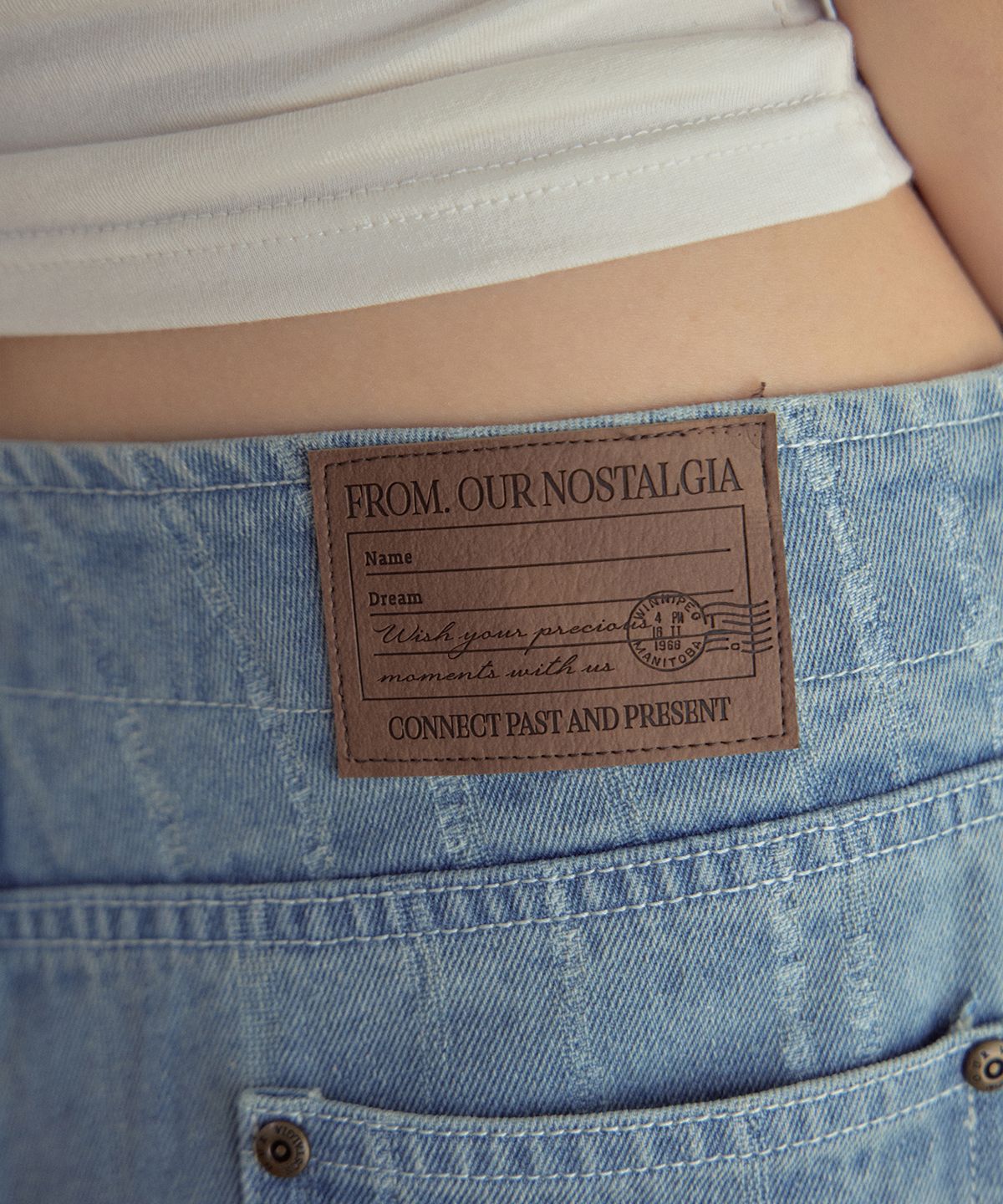 아우어노스텔지아(OURNOSTALGIA) Eyelet Brushed Denim Pants_Medium Blue(OCB6PT07)