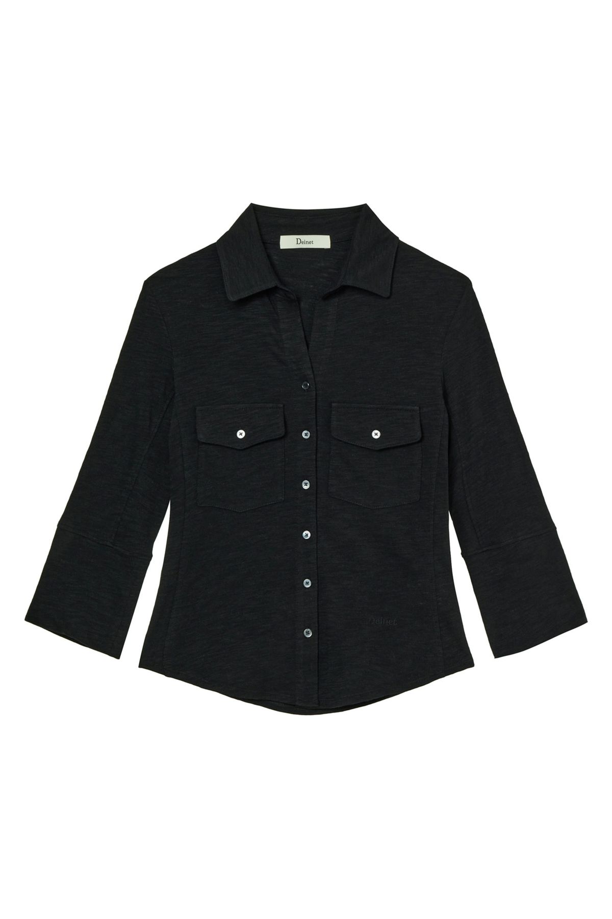 다이닛(DEINET) BUTTON COLLAR T-SHIRT IN BLACK