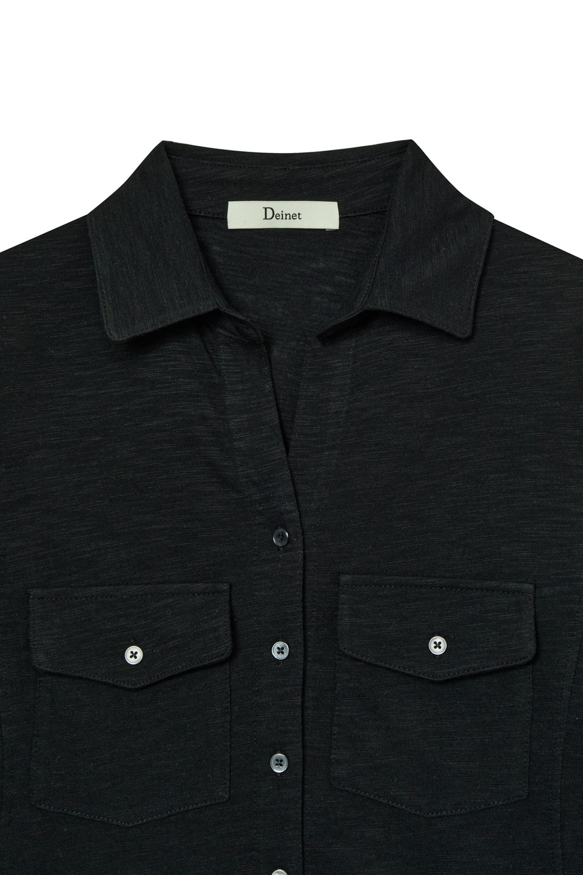 다이닛(DEINET) BUTTON COLLAR T-SHIRT IN BLACK