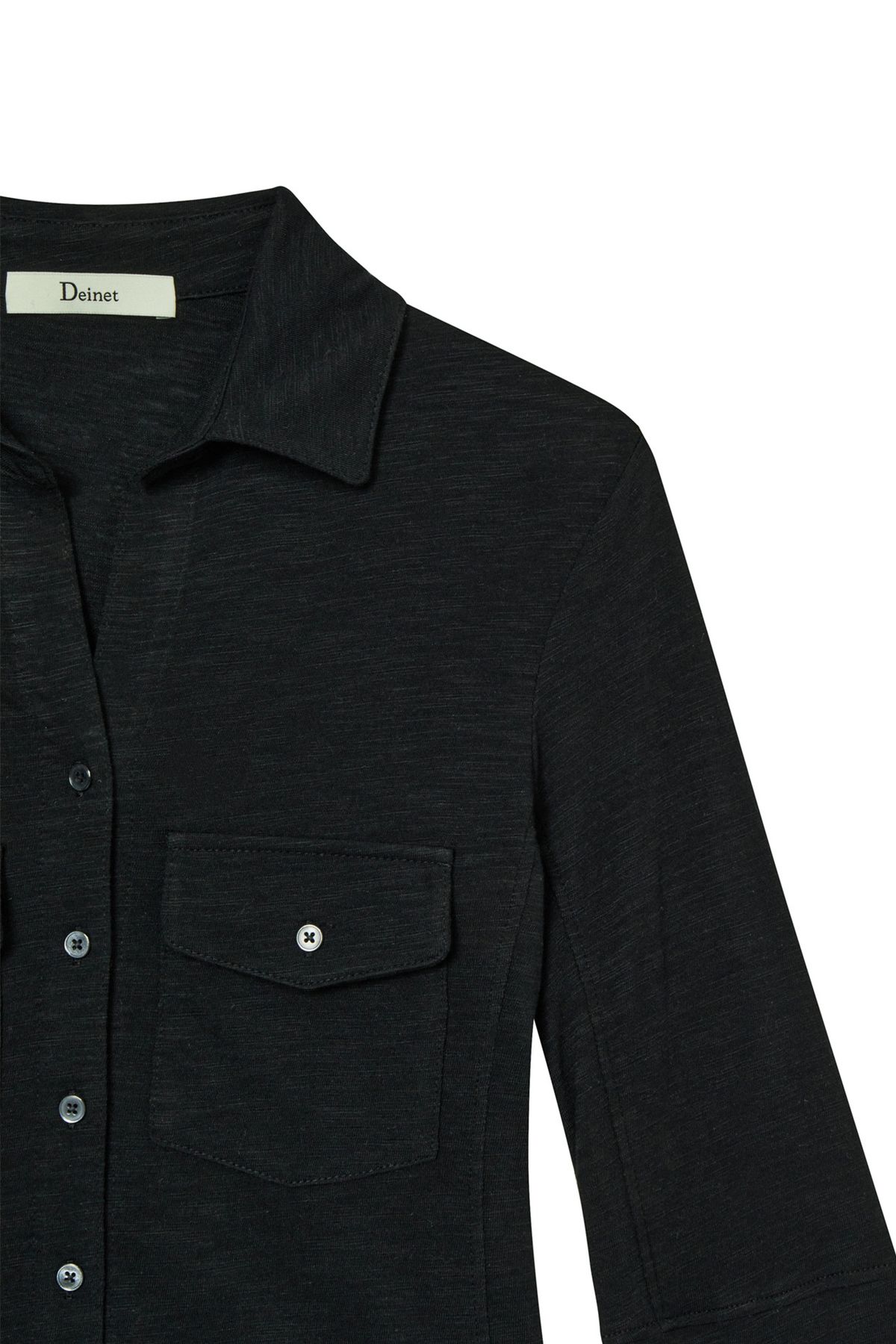 다이닛(DEINET) BUTTON COLLAR T-SHIRT IN BLACK