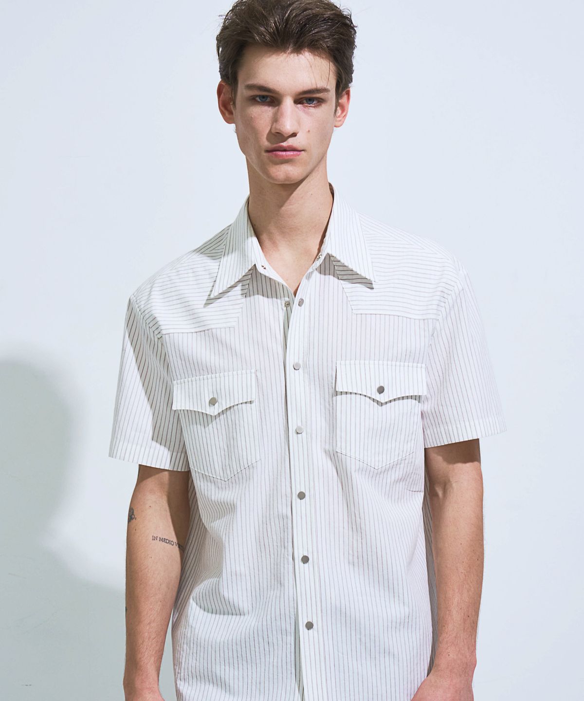 페크(PEQ) WESTERN STRIPE SHORT SLEEVE SHIRT (WHITE)