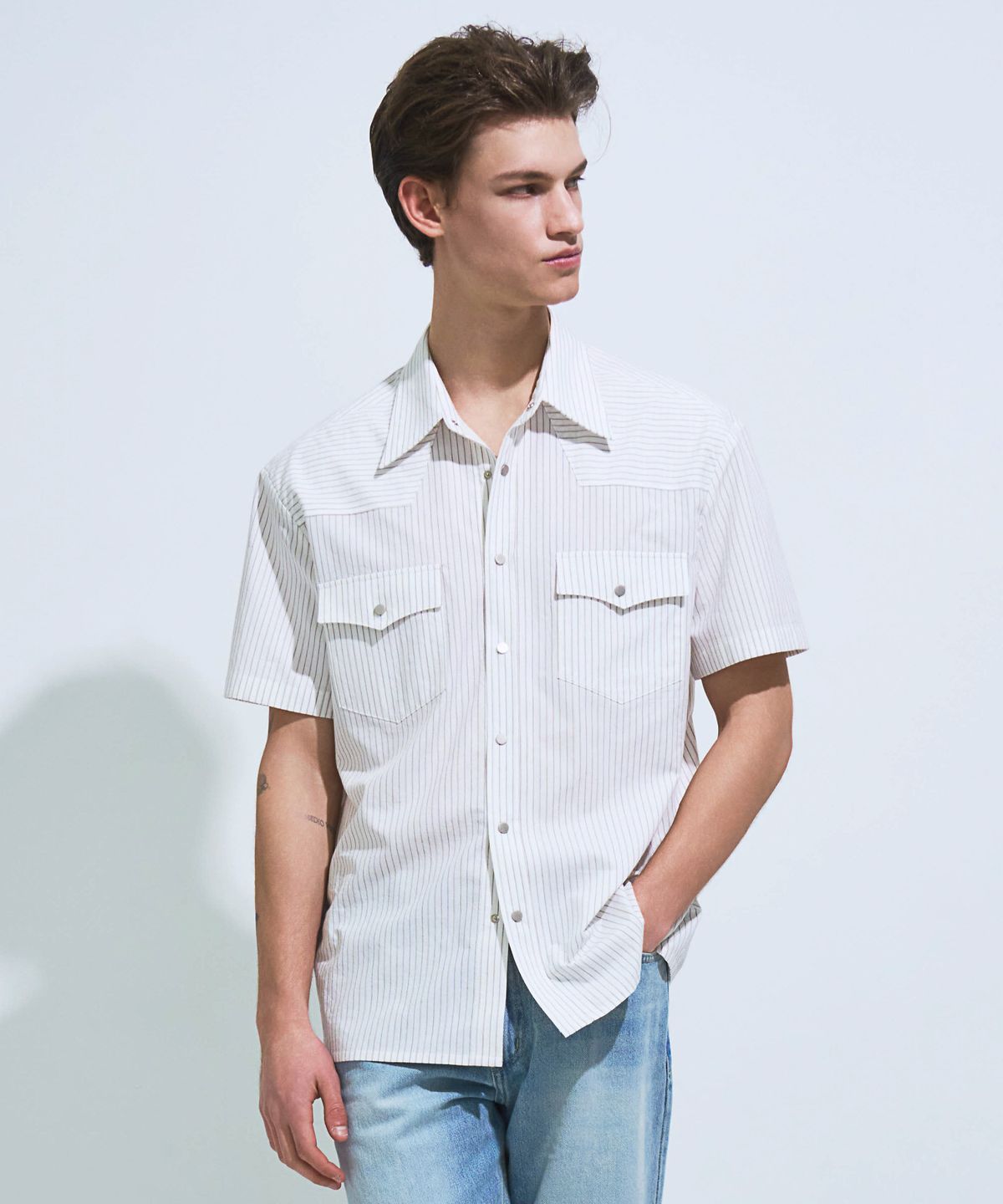 페크(PEQ) WESTERN STRIPE SHORT SLEEVE SHIRT (WHITE)