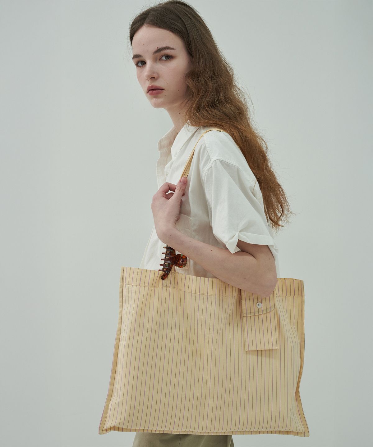 모트(MOTT) 스퀘어 에코백-Stripe yellow