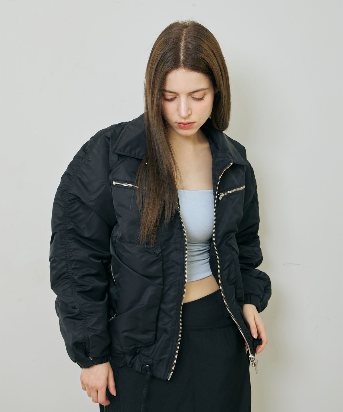 유스트레(LLUSTRE) 래글런 봄버 자켓 (블랙)