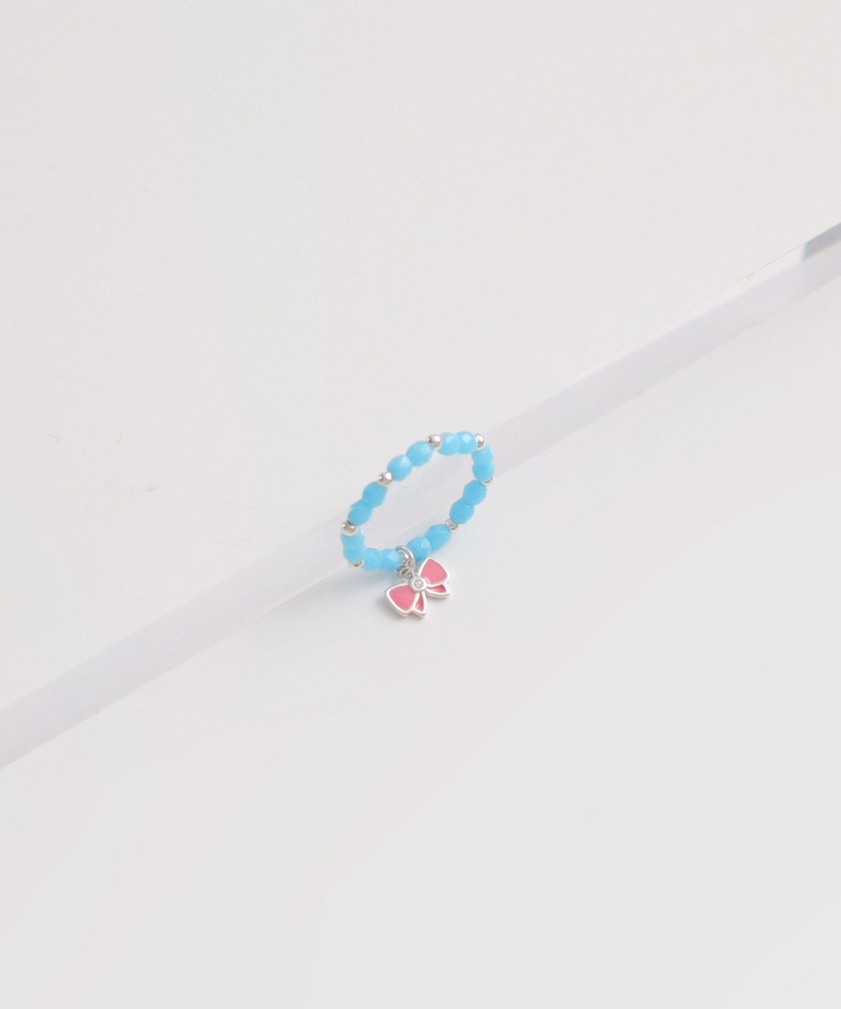 봉보(BONBEAU) Silver pink ribbon silverball beads Ring 925실버 핑크 리본 은볼 밴딩 체코 비즈 반지