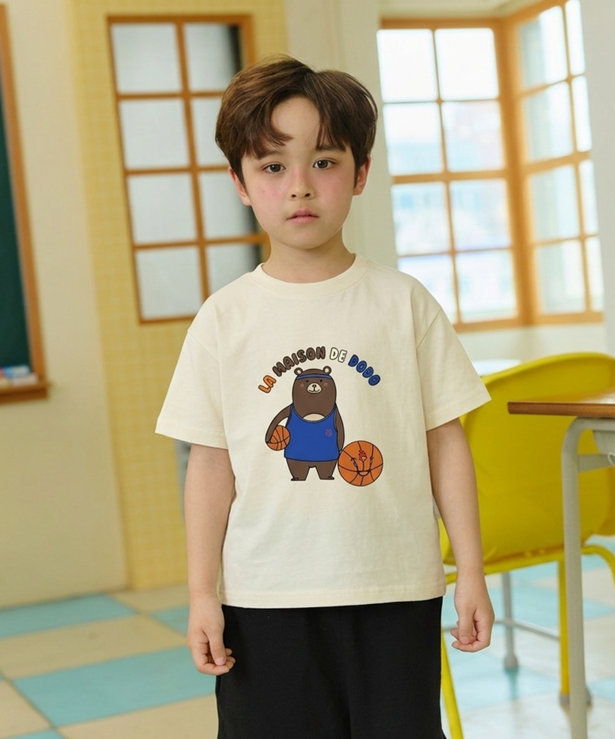라메종드도도(LA MAISON DE DODO) Simply DODO T Shirt with Bear (Ivory)_키즈반팔티