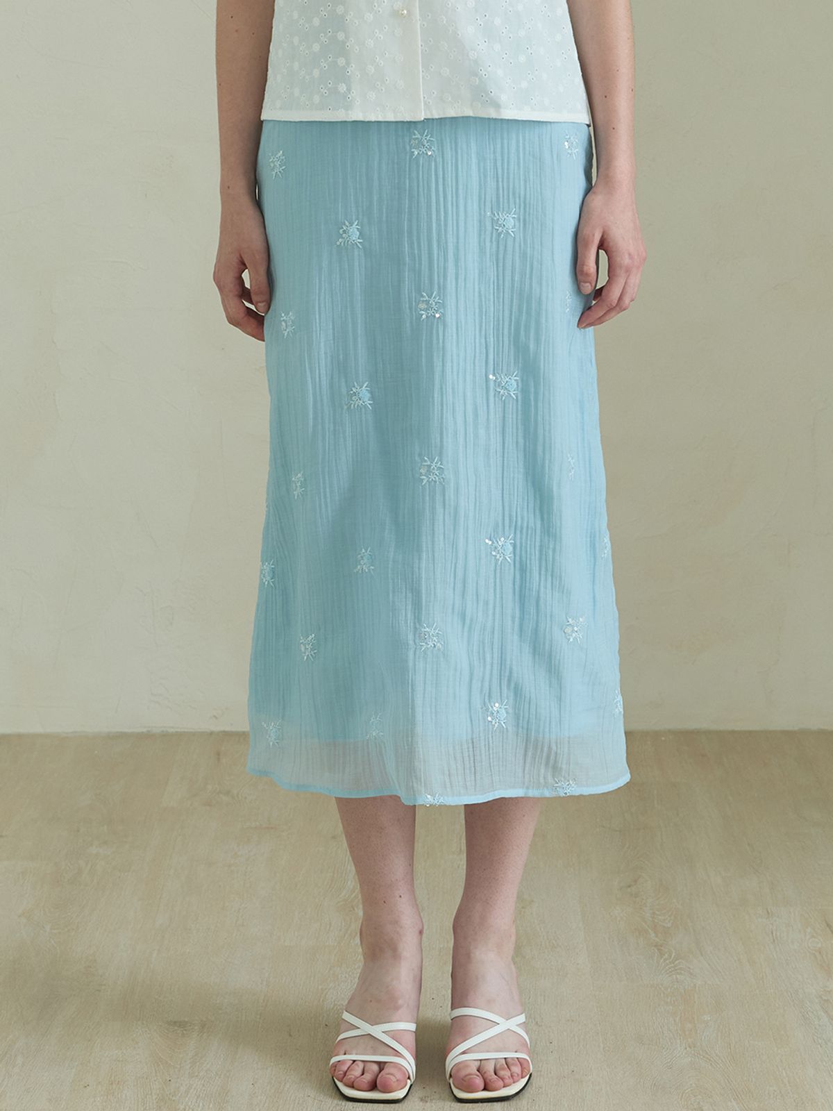 릴리움(LILIUM) Del Mar Crinkle Beads Skirts_Blue