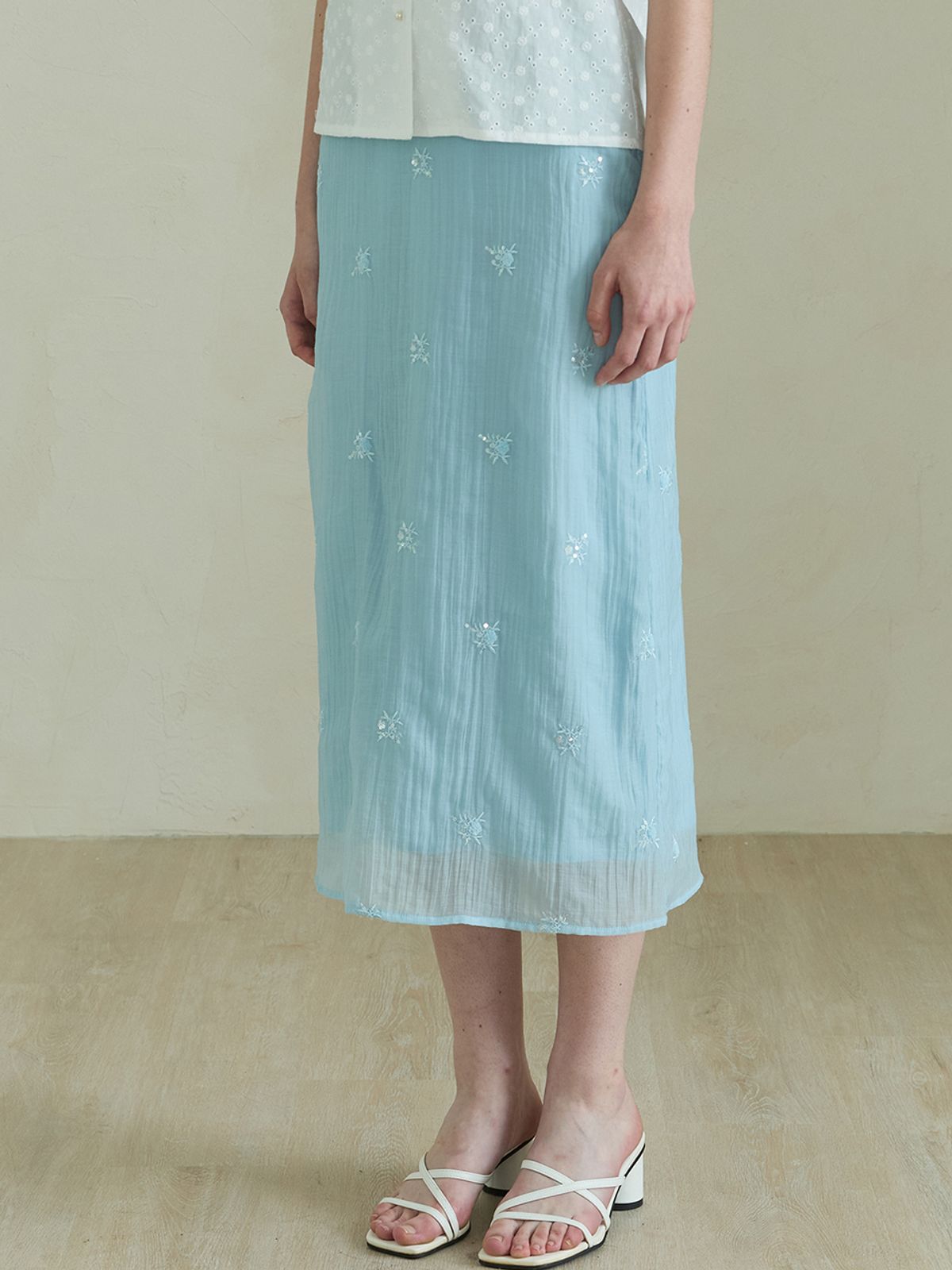 릴리움(LILIUM) Del Mar Crinkle Beads Skirts_Blue