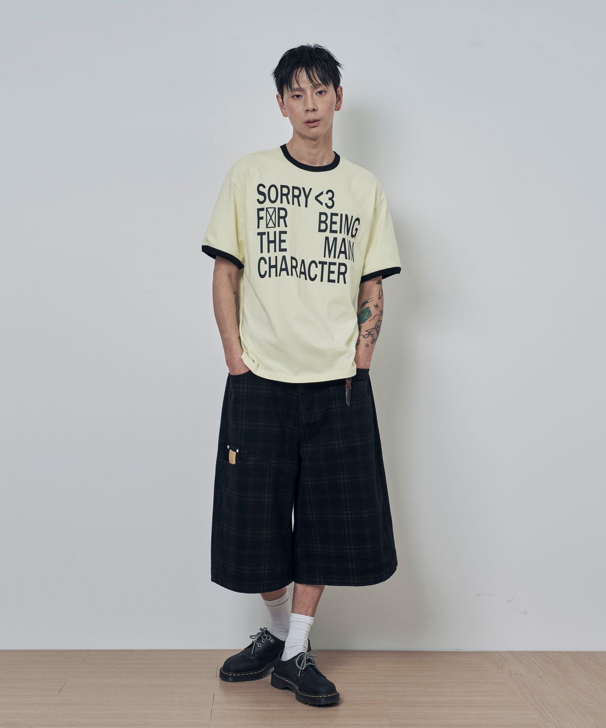 루저스클럽(LOSERS CLUB) 슬로건 링거 반팔티셔츠 옐로우