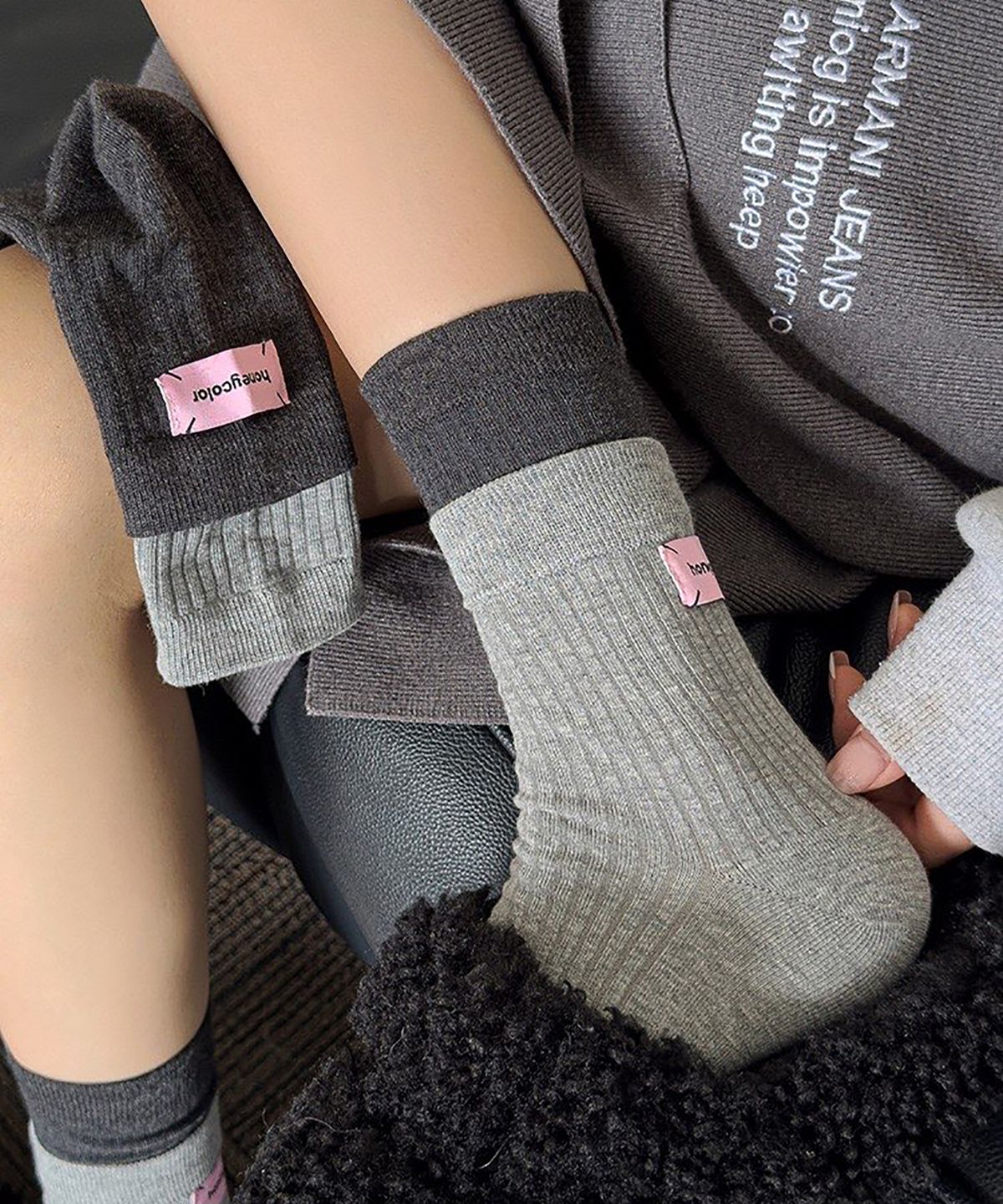 엔젤삭스(ANGEL SOCKS) [2개 세트]1339 이중 레이어 핑크 탭 여자 패션 양말 socks