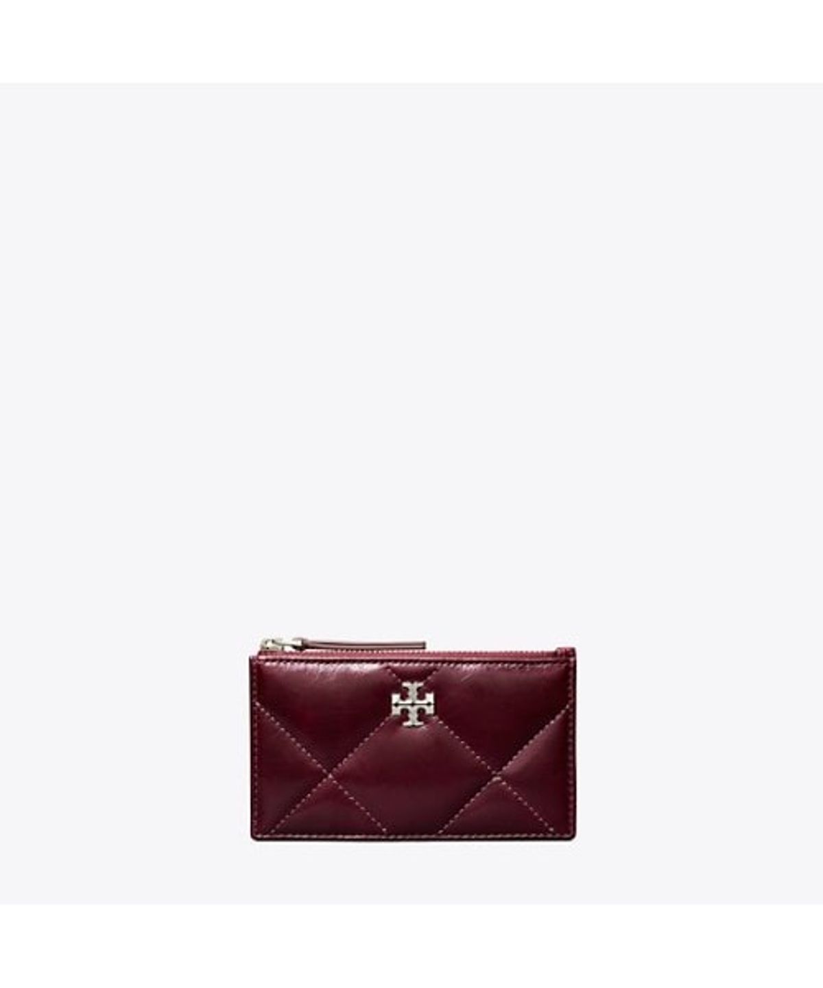 토리버치(TORYBURCH) 키라 다이아몬드 퀼트 디스트레스드 스몰 집 카드 케이스 - 다크 카민