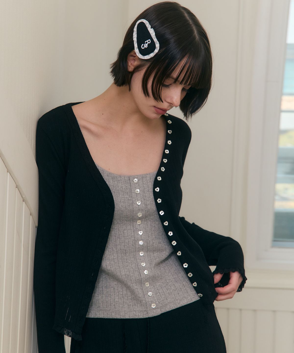 로잔느(ROSEANNE) Sweet Dreams Button Cami Top (Gray)