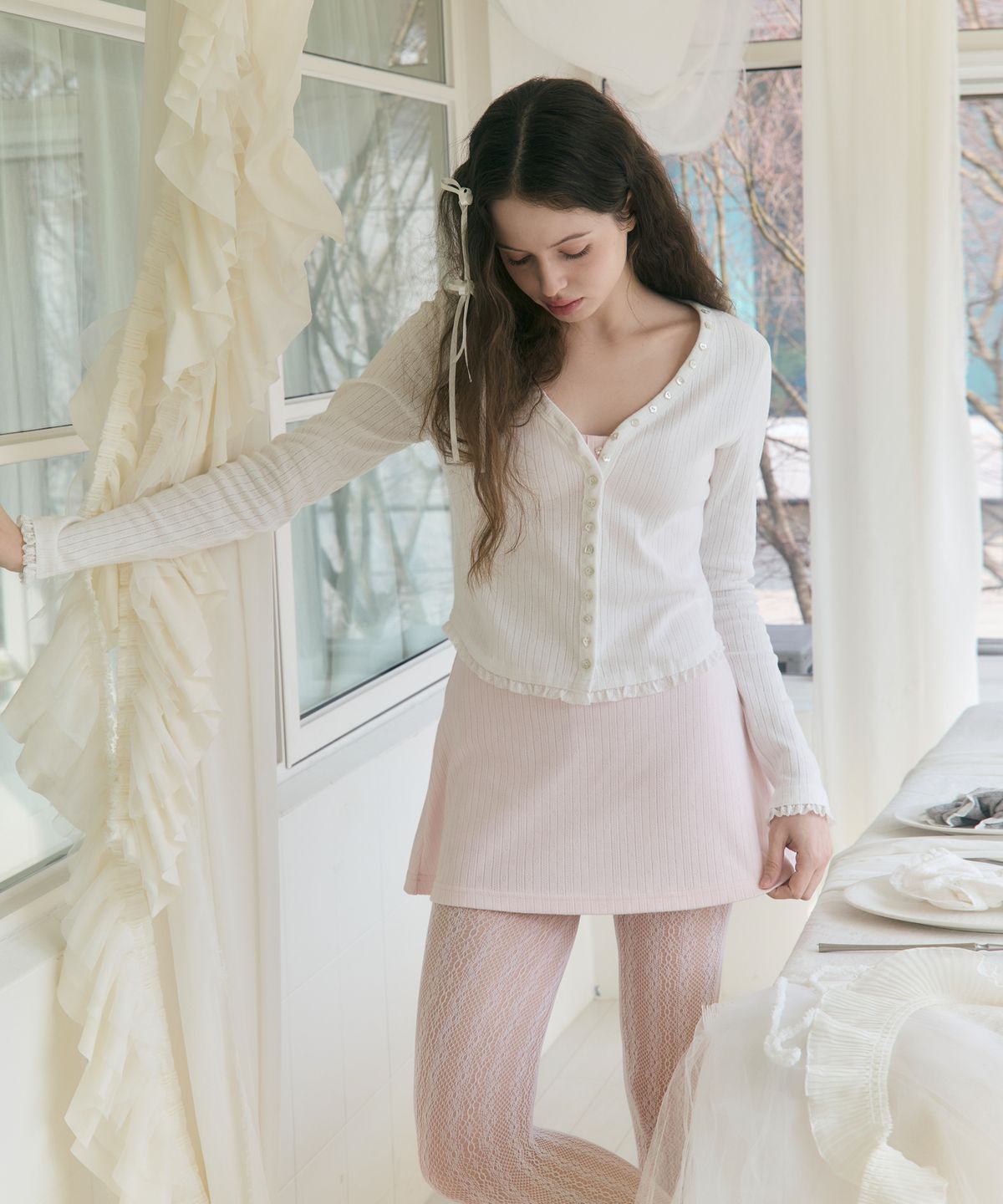 로잔느(ROSEANNE) Sweet Dreams Button Mini Dress (Pink)