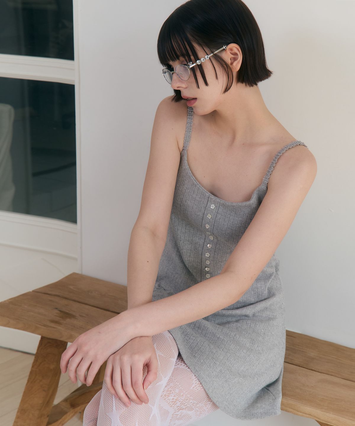 로잔느(ROSEANNE) Sweet Dreams Button Mini Dress (Gray)